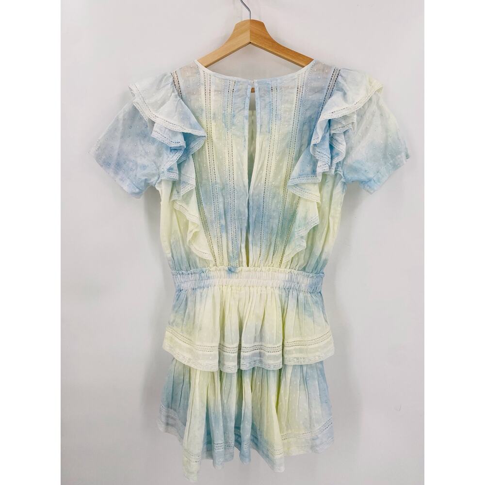 LoveShackFancy M blue green tie dye Natasha ruffle lace mini dress - Picture 5 of 6